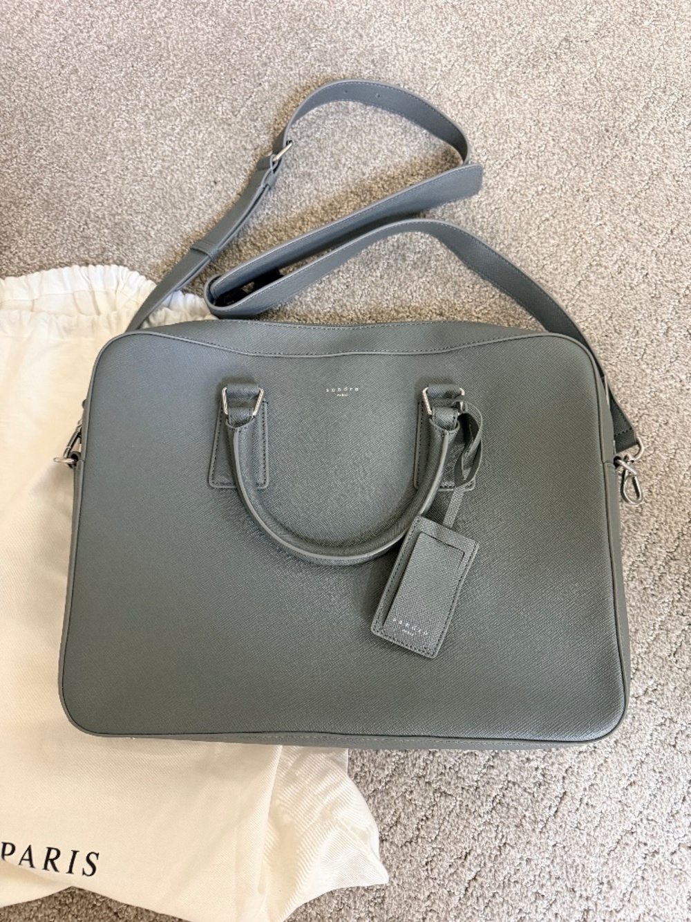 Sandro Paris Saffiano Leather Briefcase – Grey (Mint Condition)